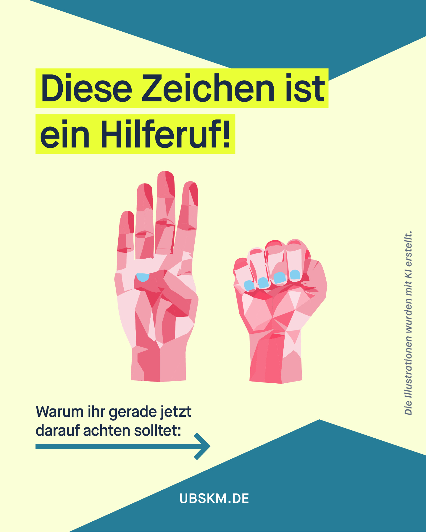 !B Für Mädchen aus streng patriarchalischen Familienstrukturen steigt kurz vor und während der Sommerferien die Gefahr von Zwangsverheiratungen und Heiratsverschleppungen. Oft wird die Reise als „Familienurlaub“ im Herkunftsland der Eltern getarnt.
Wenn ihr bspw. am Flughafen ein Mädchen seht, das das Zeichen macht – wendet euch an die Polizei oder das Hilfetelefon „Gewalt gegen Frauen“. Wenn ihr euch informieren möchtet oder einen Verdacht habt:
Fachberatungsstelle gegen Zwangsheirat unter zwangsheirat.de oder an die Beratungsstelle PAPATYA.
#Missbrauchsbeauftragte #Prävention #Zwangsheirat #Verschleppung #HolDirHilfe