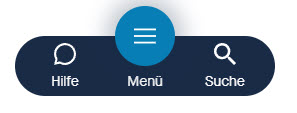 Abbildung Hilfe-Funktion, Menü mobil und Suchfunktion: Links ist eine Sprechblase für die Hilfe-Funktion, in der Mitte sind drei Querbalken für die Menü-mobil-Funktion, rechts ist eine Lupe für die Suchfunktion.